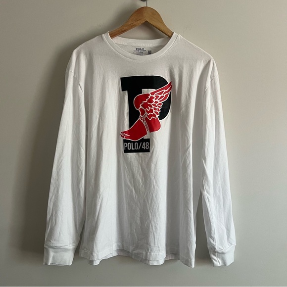 Polo Ralph Lauren P wing Logo Long Sleeve Mens T Shirt Size Large - Picture 2 of 8